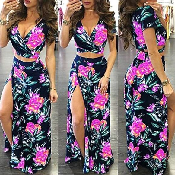 Aro Lora Floral Two Piece Set Maxi Skirt and Crop Top Like New - Picture 1 of 3